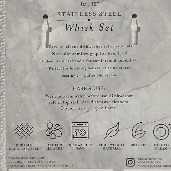 Core Kitchen Balloon Whisk Set of 2 Stainless Steel 10" and 12" Green Hangable - Picture 11 of 12